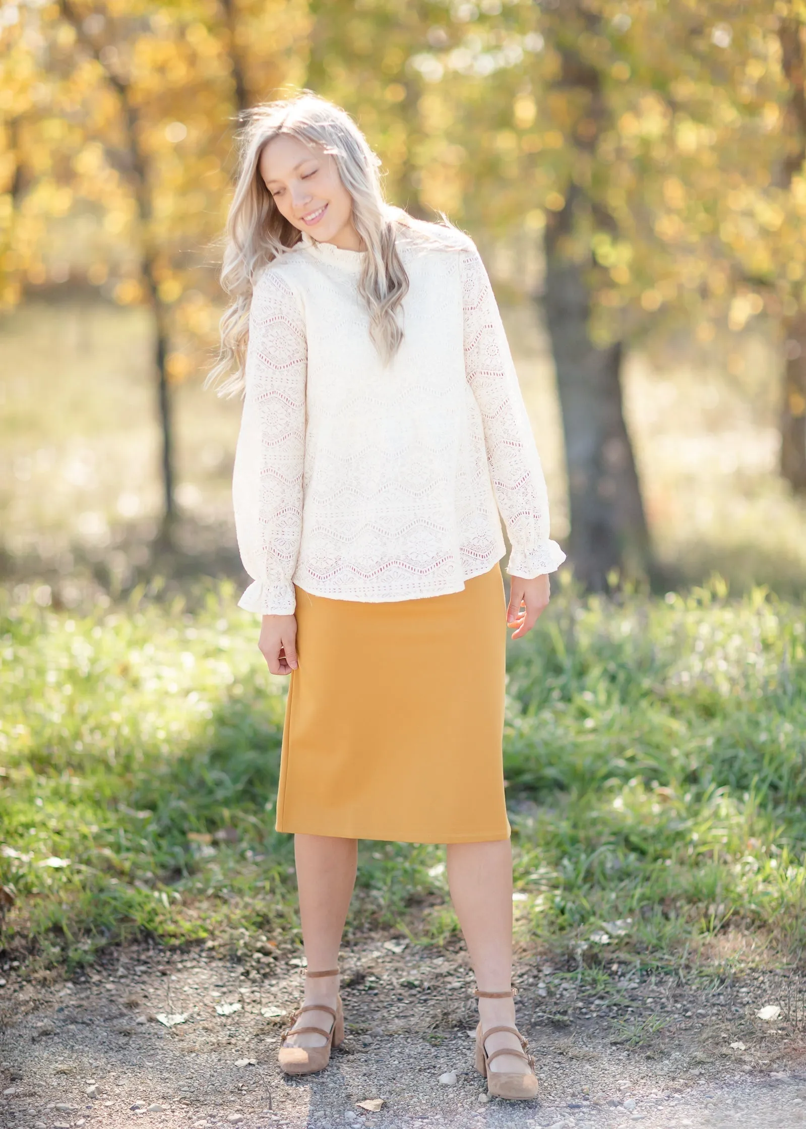 Lace Mock Neck Long Balloon Sleeve Peplum Top-FINAL SALE