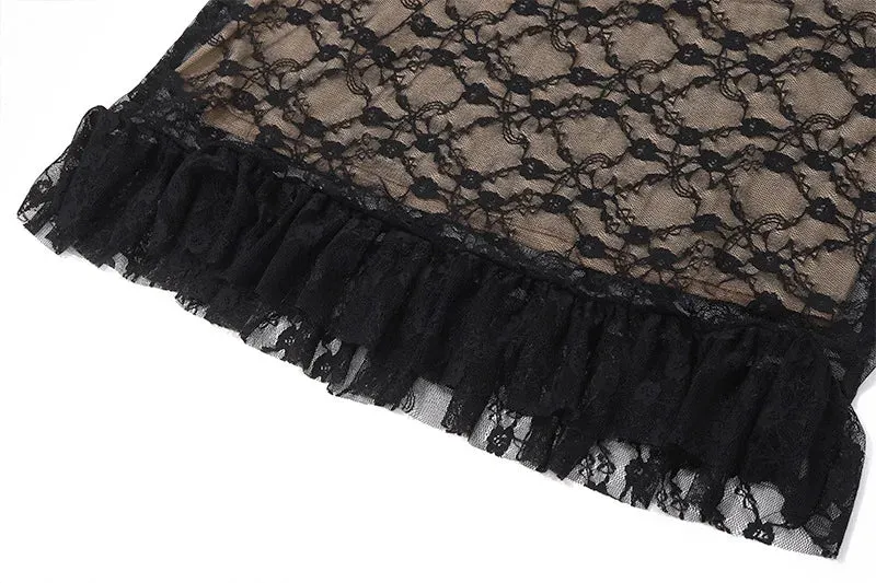 Lace Patchwork Mesh Spaghetti Strap Sleeveless Midi Dress Ladies Elegant Party Clubwear Backless Slim Evening Dress