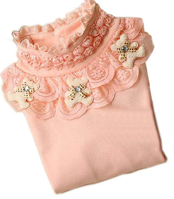 Lace Shirt Fashion Girls Lace Blouses Children'S Shirts Top Long Sleeve Flower Autumn White/Pink/Black/ For 3~13 Age