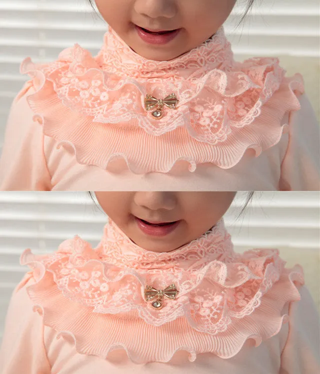 Lace Shirt Fashion Girls Lace Blouses Children'S Shirts Top Long Sleeve Flower Autumn White/Pink/Black/ For 3~13 Age