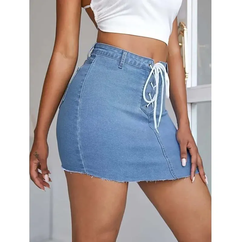 Laced Up & Ready Denim Mini Skirt