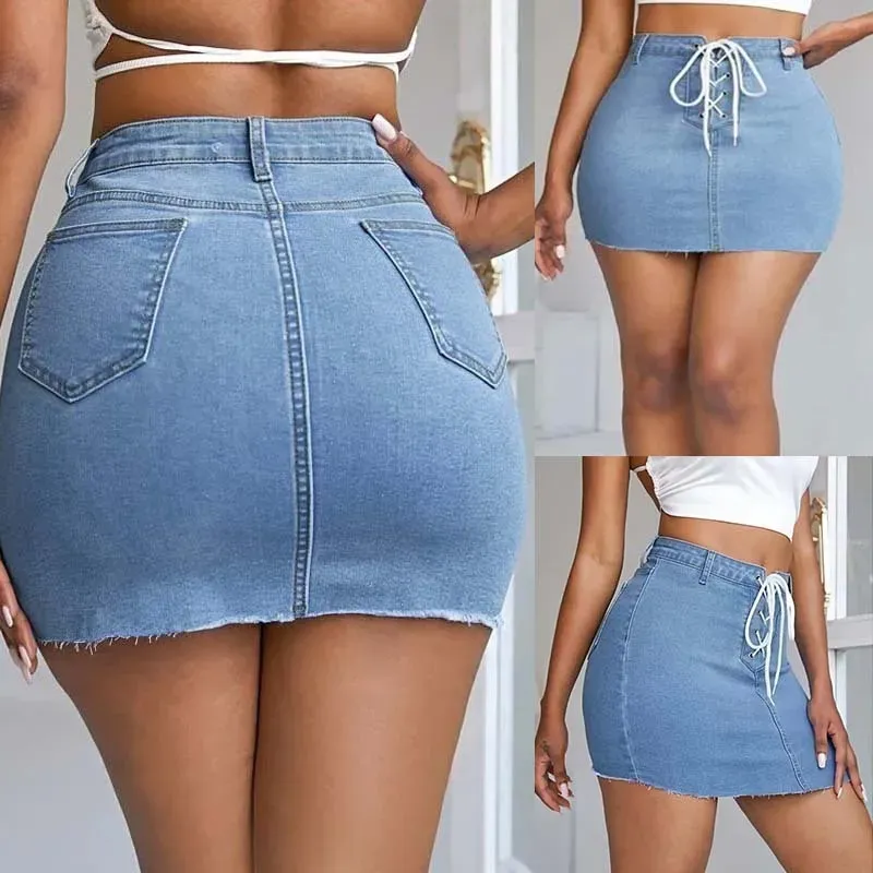 Laced Up & Ready Denim Mini Skirt