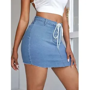 Laced Up & Ready Denim Mini Skirt