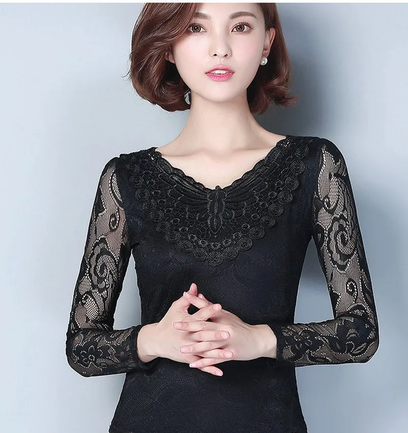 Lady Lace Blouses Short Sleeve Shirts Embroidery Style Women White Shirts Black Tops