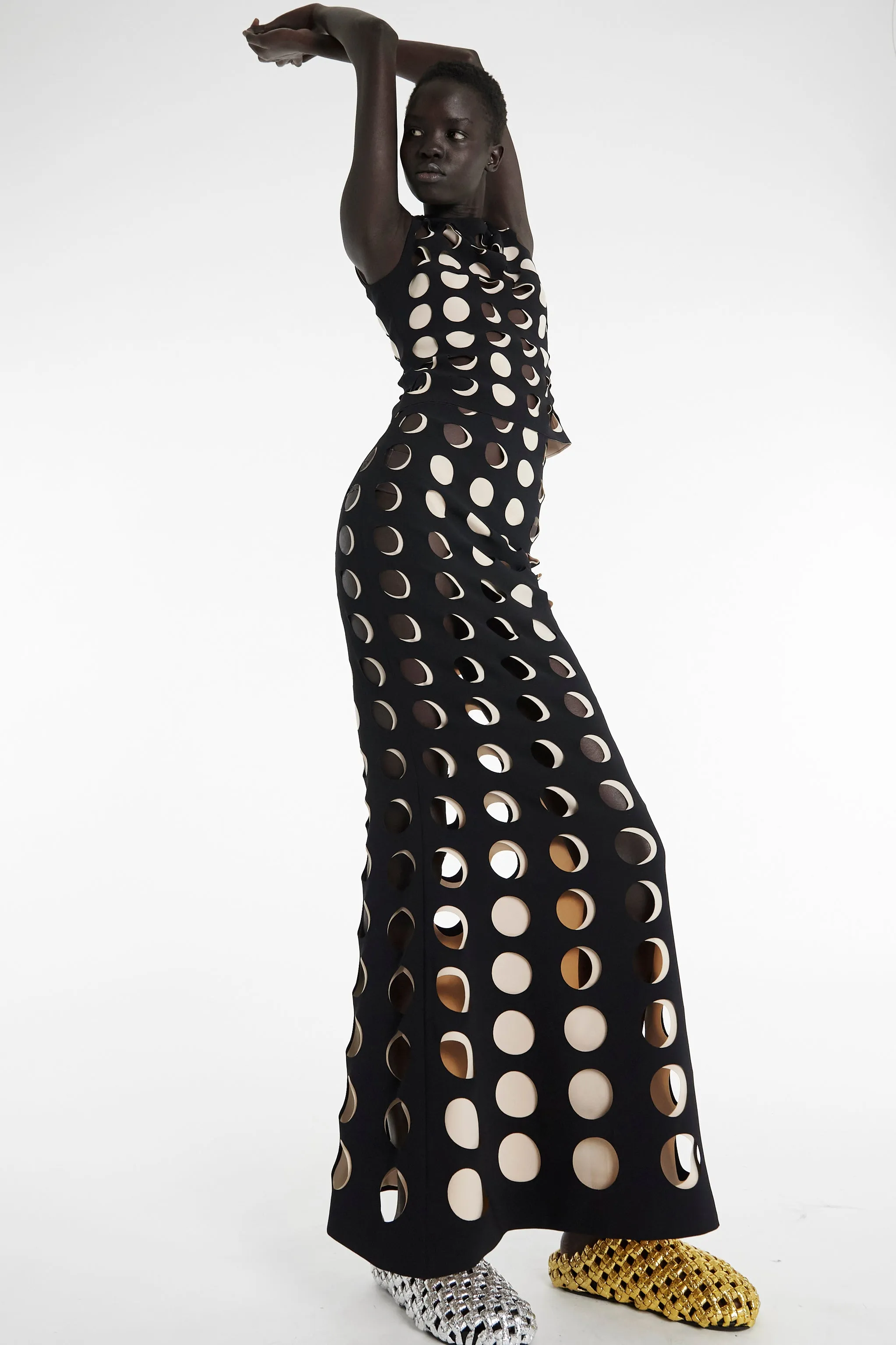 Layered Hole Skirt Black Nude