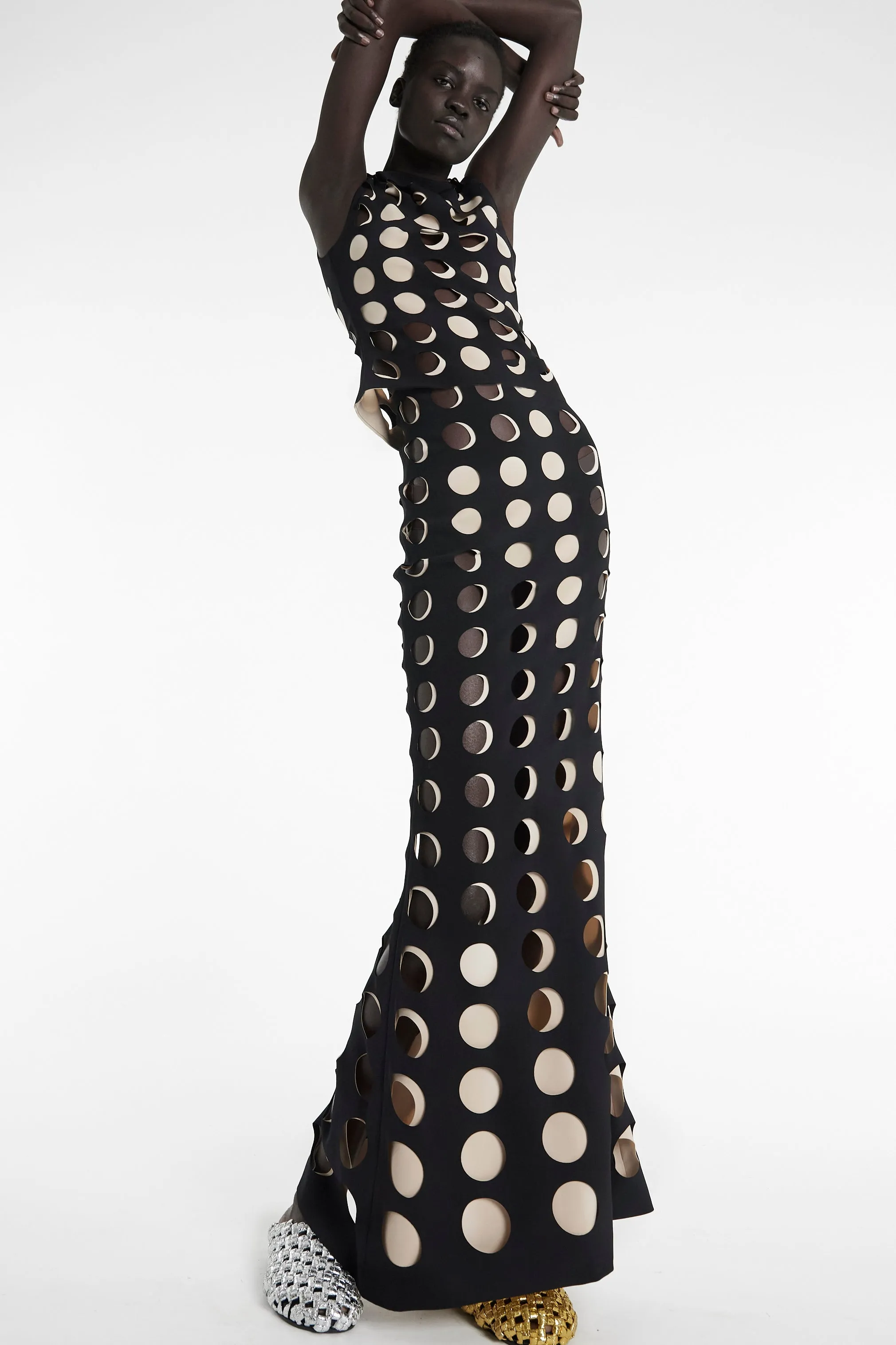 Layered Hole Skirt Black Nude