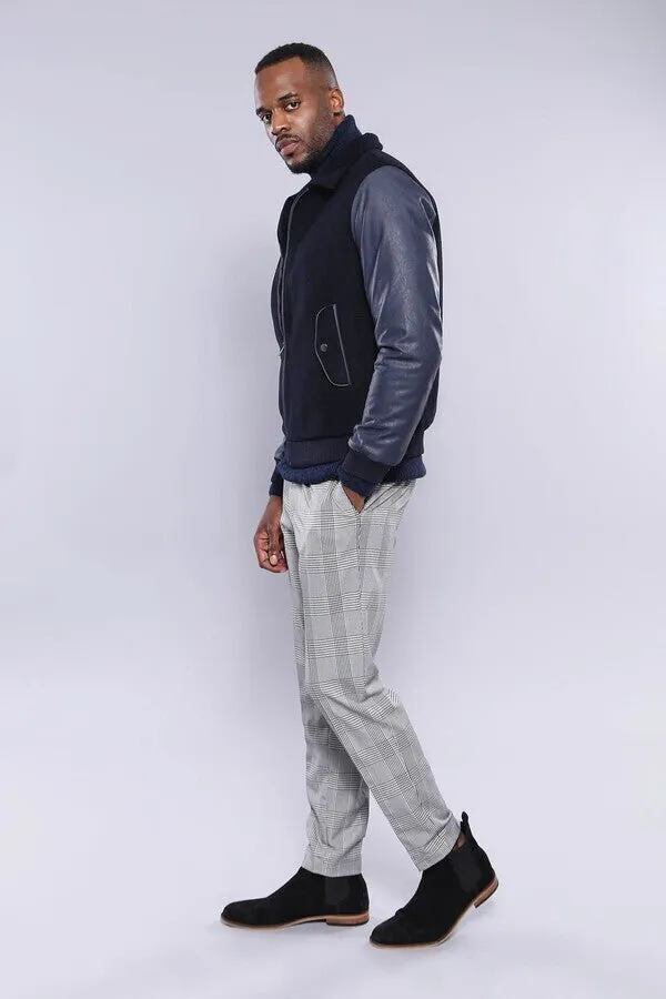Leather Sleeve Navy Blue Cachet Coat | Wessi