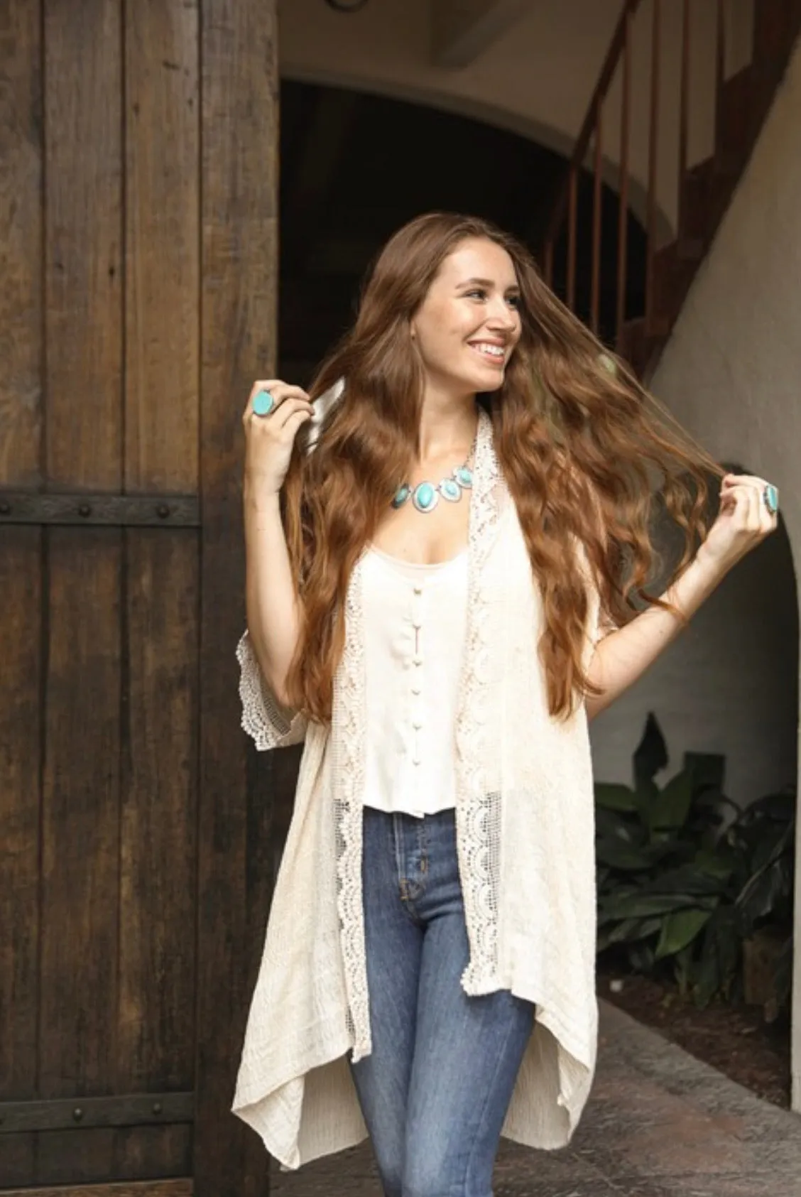 Lexi Vintage Lace Kimono Cream
