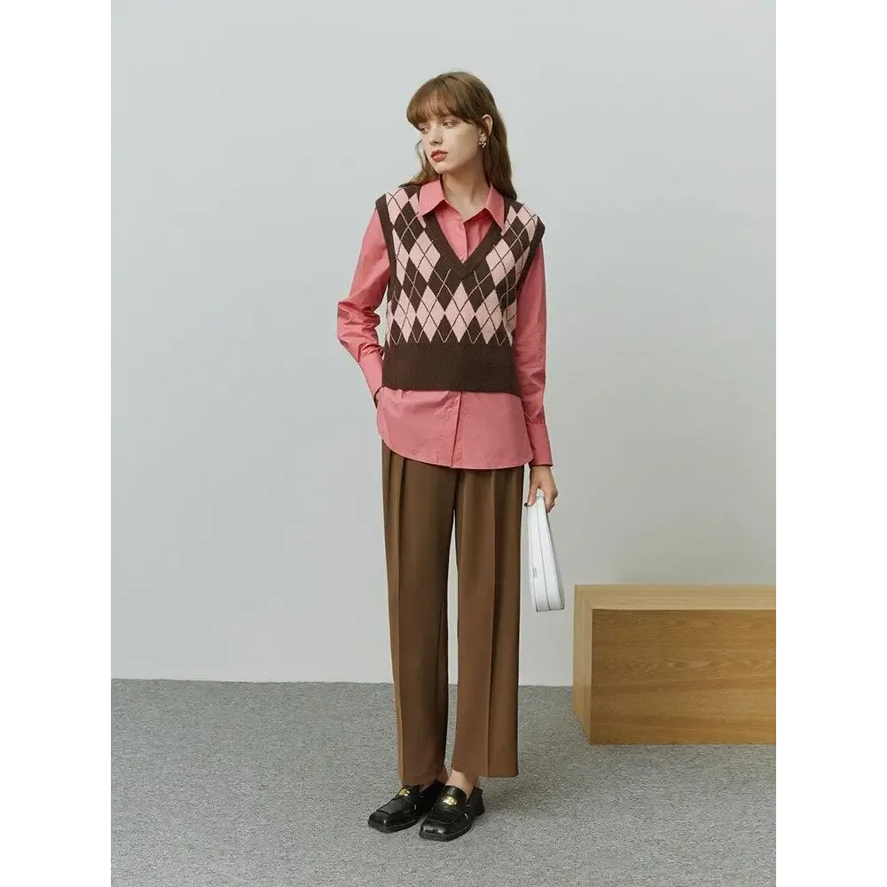 Light Academia Argyle Vest in Soft Beige Green or Pink Hues