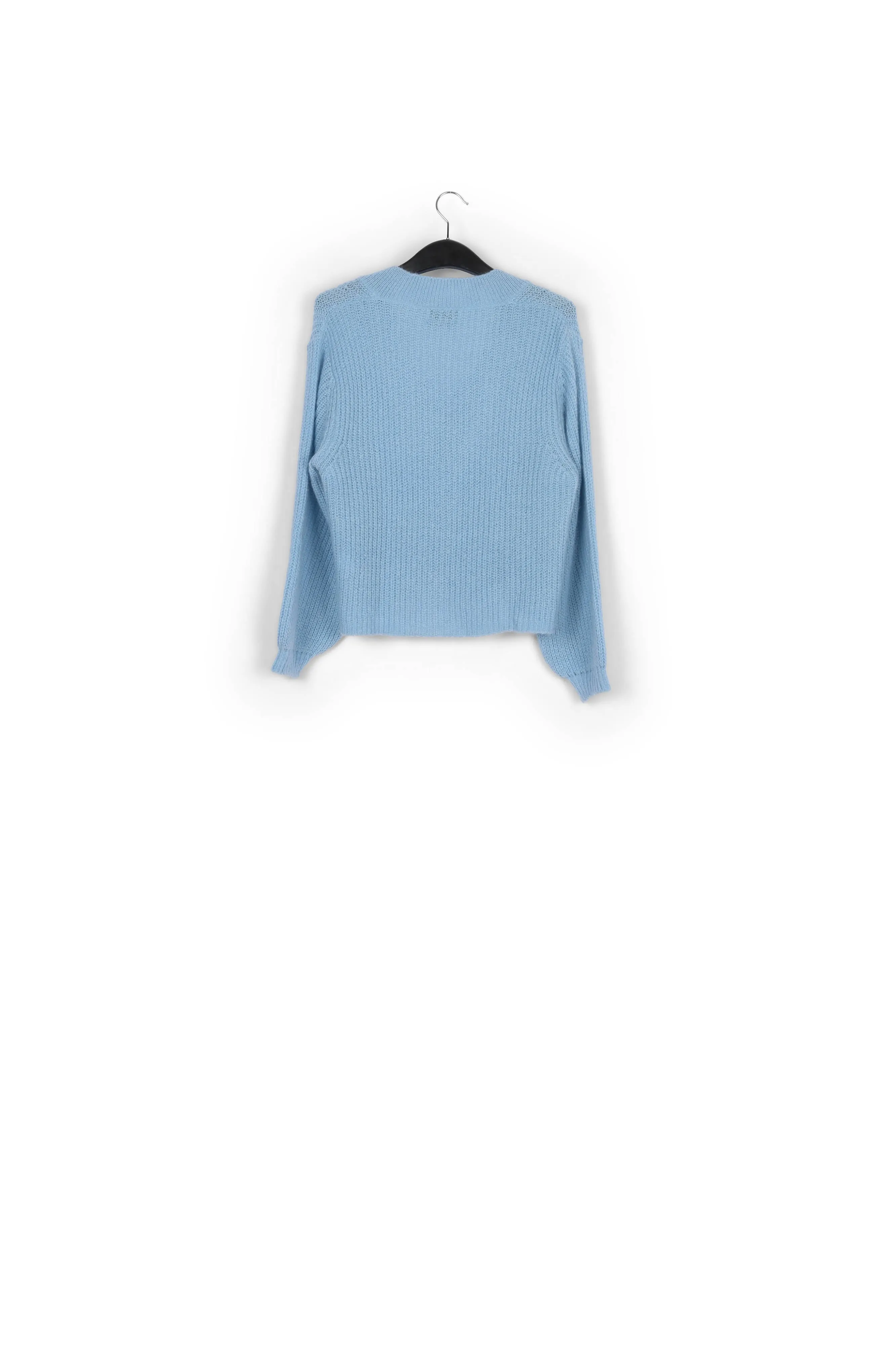 Light blue ribbed-knit V-neck sweater