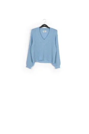 Light blue ribbed-knit V-neck sweater