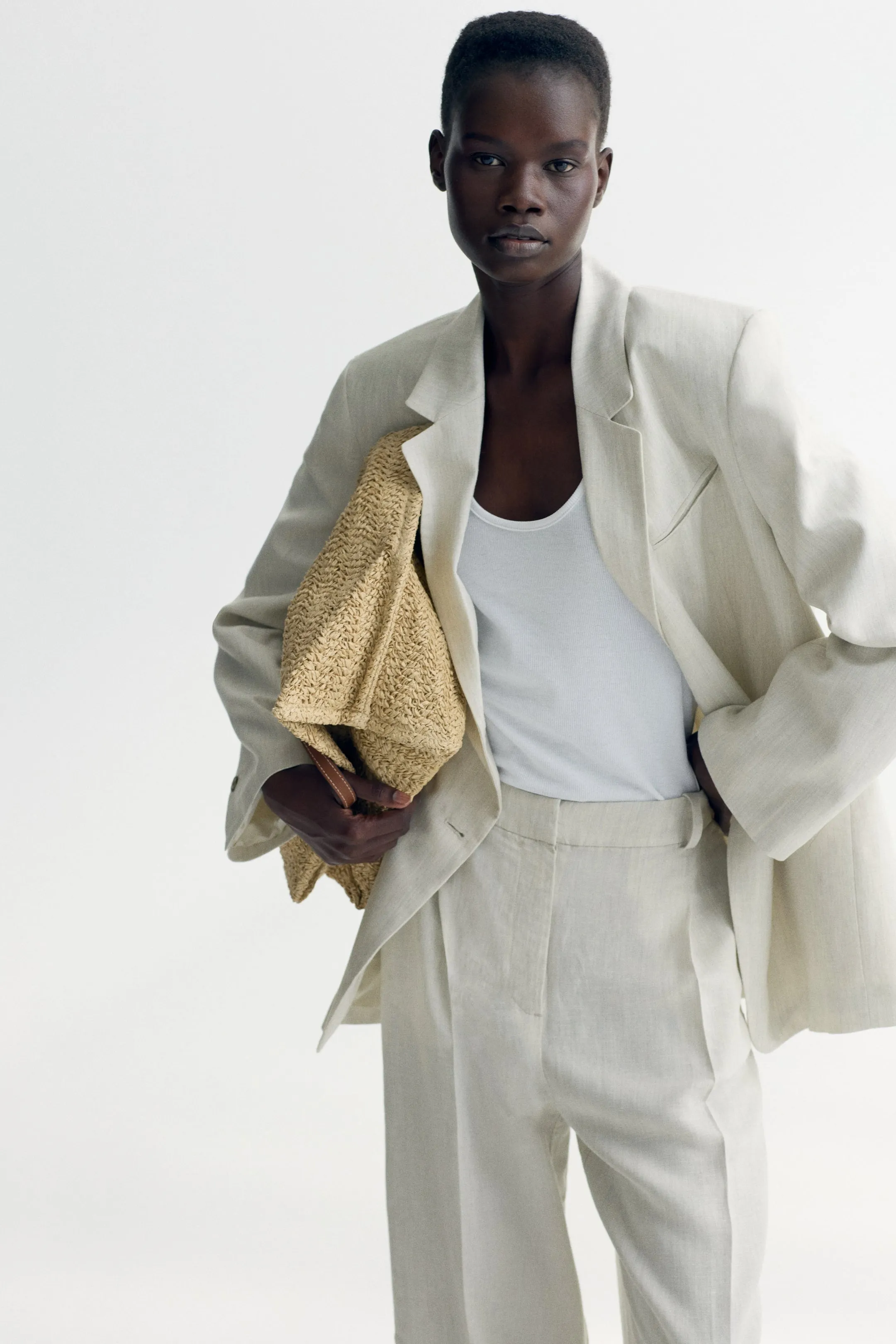 Linen-blend blazer