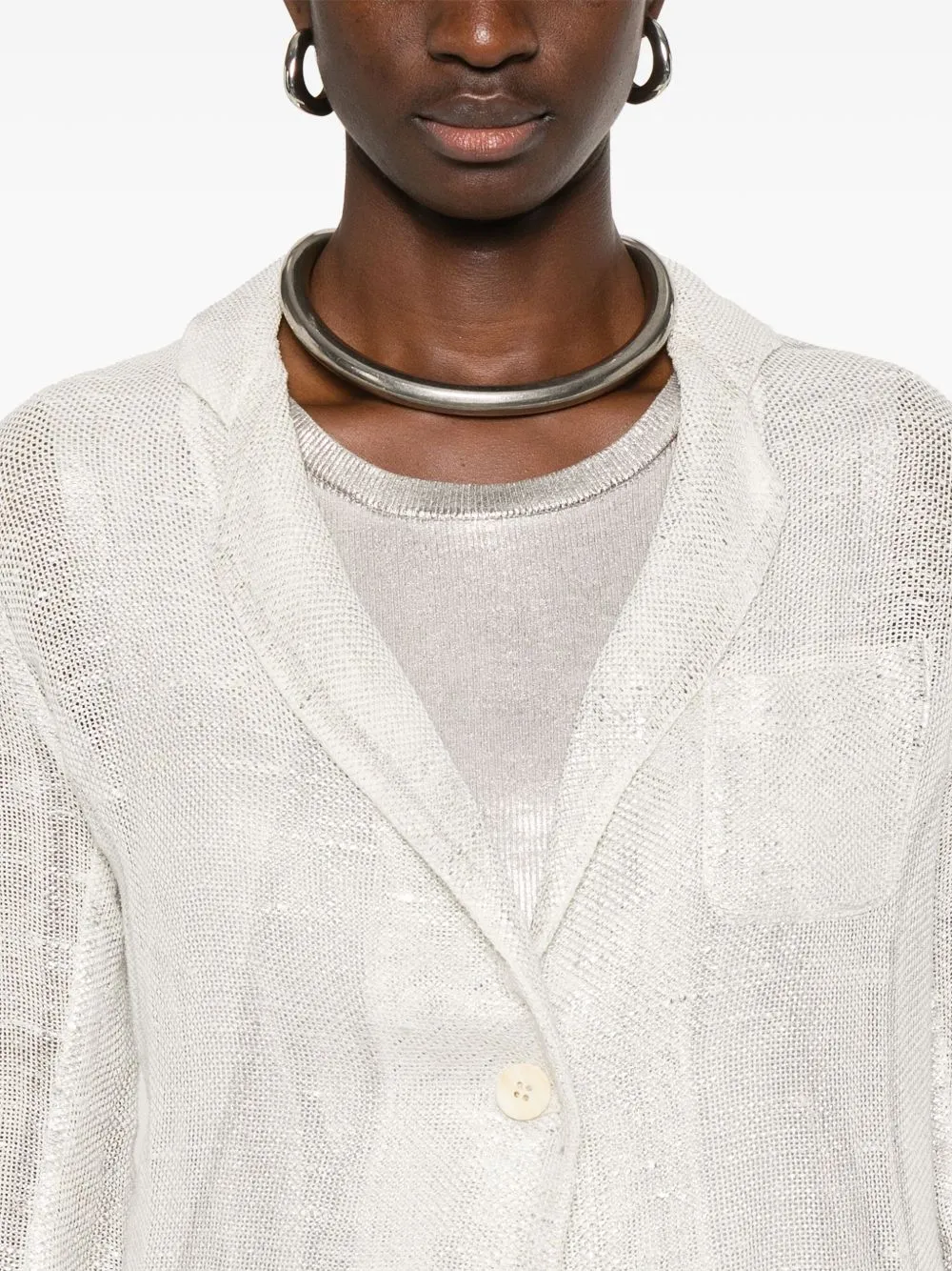 Linen blend single-breasted jacket