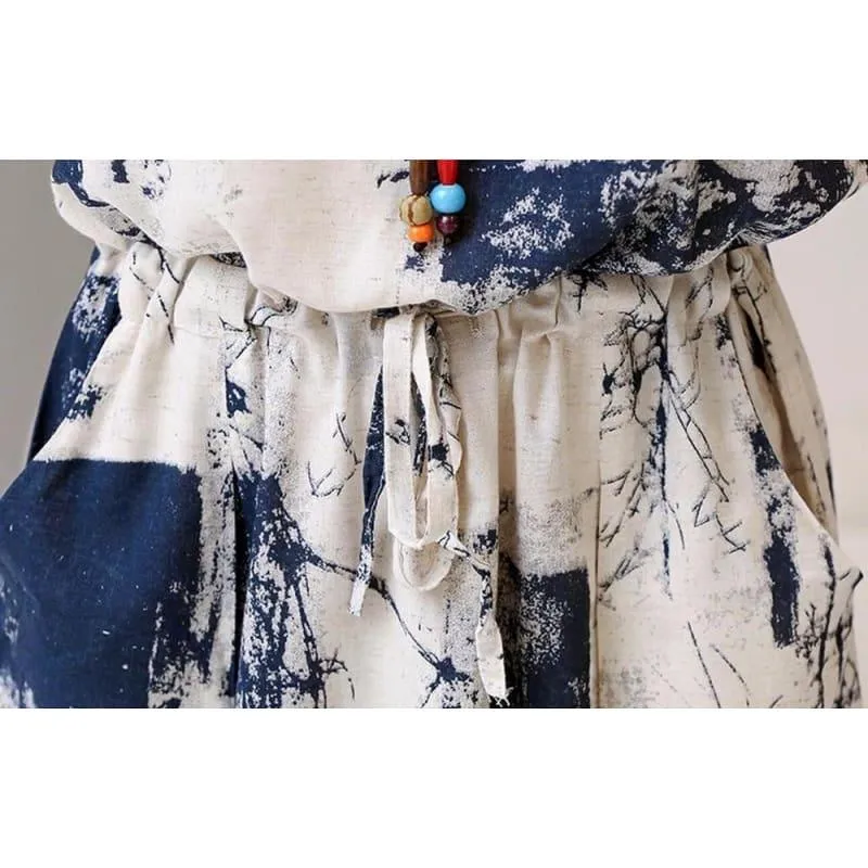 Linen Summer Sleeveless Casual A-Line Adjust Waist Vintage Dress Cotton Linen Midi Dress