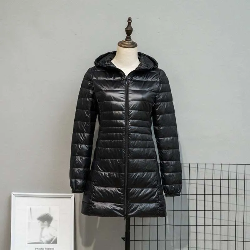 Long Down Jackets Women's Ultra-Light Hooded Duck Down Coat