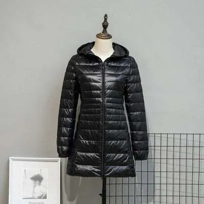 Long Down Jackets Women's Ultra-Light Hooded Duck Down Coat