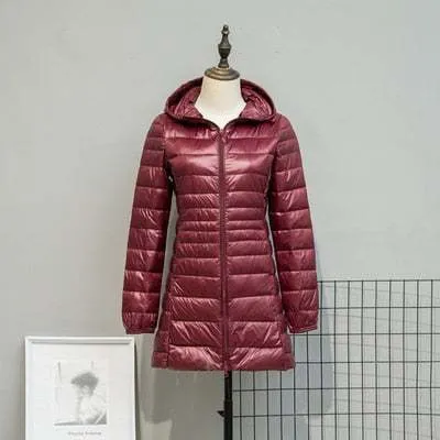 Long Down Jackets Women's Ultra-Light Hooded Duck Down Coat