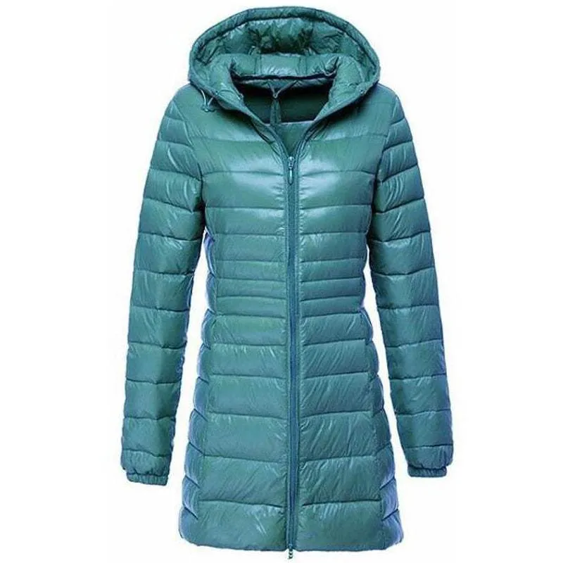 Long Down Jackets Women's Ultra-Light Hooded Duck Down Coat
