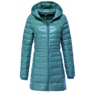 Long Down Jackets Women's Ultra-Light Hooded Duck Down Coat