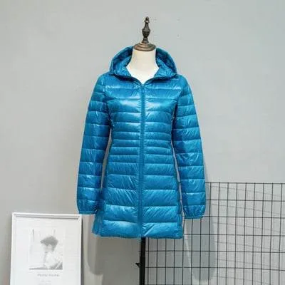 Long Down Jackets Women's Ultra-Light Hooded Duck Down Coat
