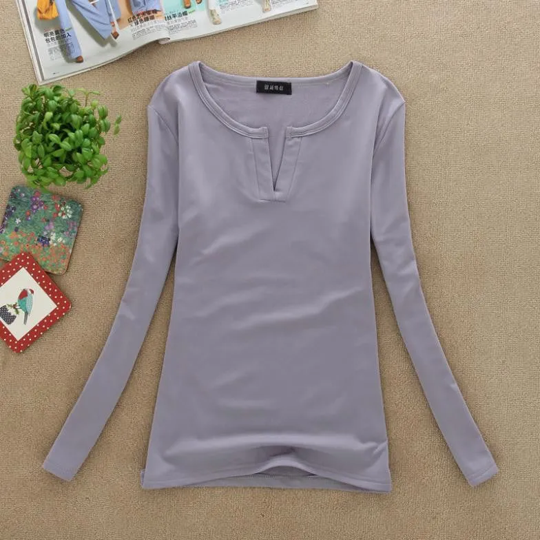 Long Sleeve V-Neck Shirt Women Casual Plus Size Blouses Knitted Body Tops