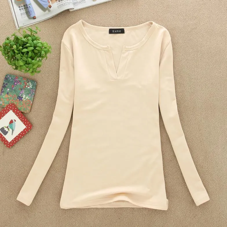 Long Sleeve V-Neck Shirt Women Casual Plus Size Blouses Knitted Body Tops