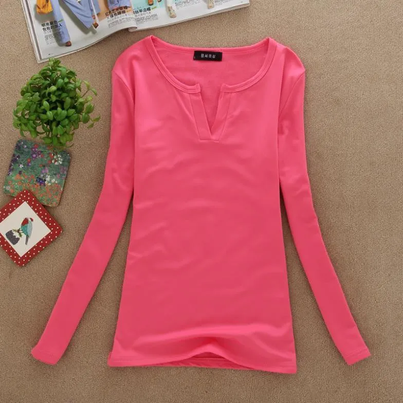 Long Sleeve V-Neck Shirt Women Casual Plus Size Blouses Knitted Body Tops