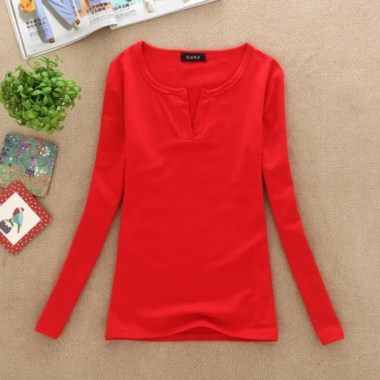 Long Sleeve V-Neck Shirt Women Casual Plus Size Blouses Knitted Body Tops