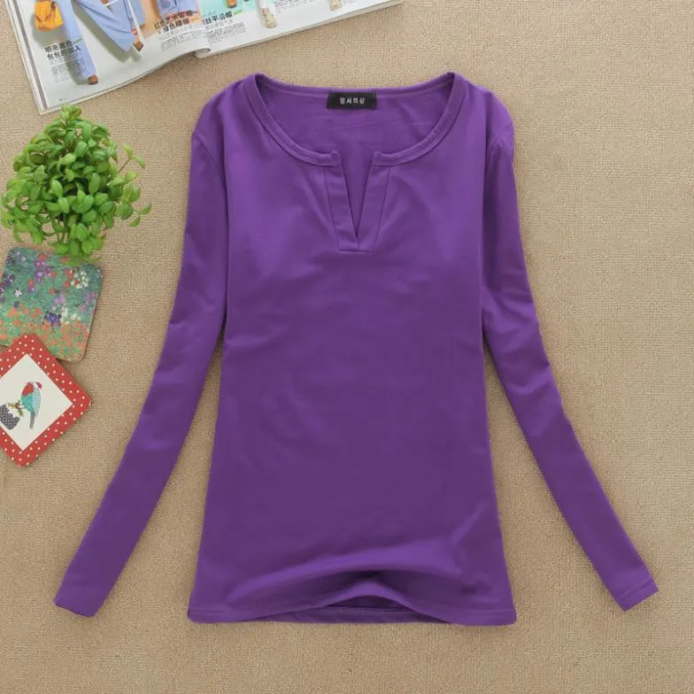 Long Sleeve V-Neck Shirt Women Casual Plus Size Blouses Knitted Body Tops