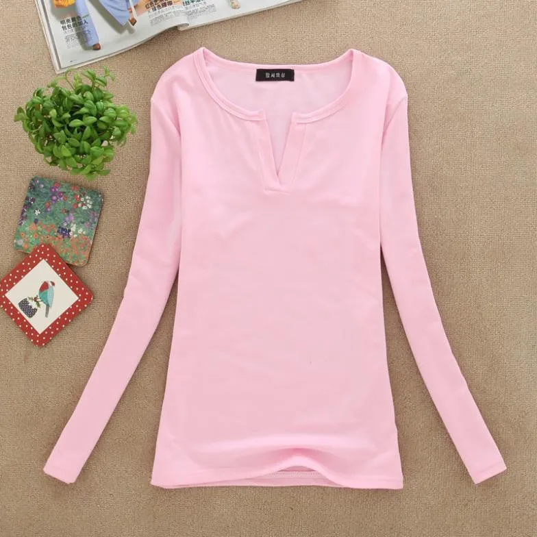 Long Sleeve V-Neck Shirt Women Casual Plus Size Blouses Knitted Body Tops