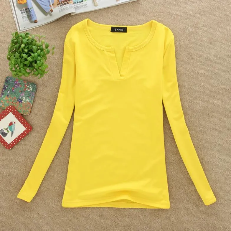 Long Sleeve V-Neck Shirt Women Casual Plus Size Blouses Knitted Body Tops
