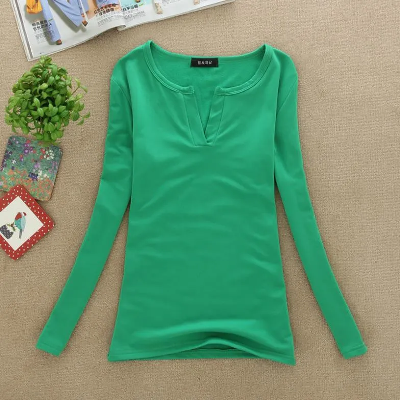 Long Sleeve V-Neck Shirt Women Casual Plus Size Blouses Knitted Body Tops