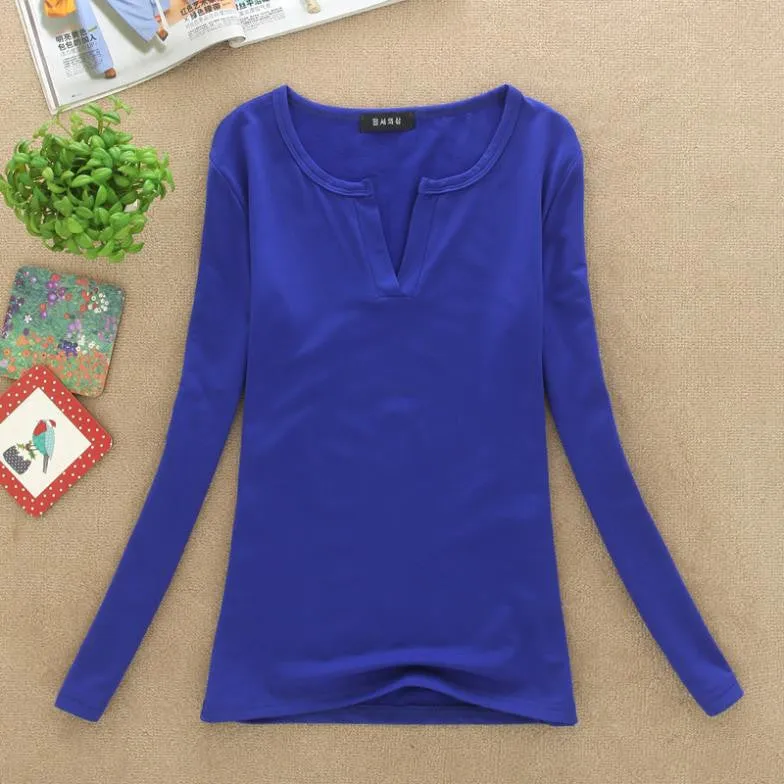 Long Sleeve V-Neck Shirt Women Casual Plus Size Blouses Knitted Body Tops