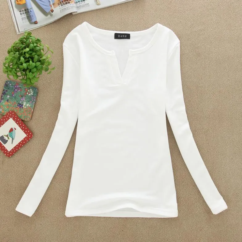 Long Sleeve V-Neck Shirt Women Casual Plus Size Blouses Knitted Body Tops