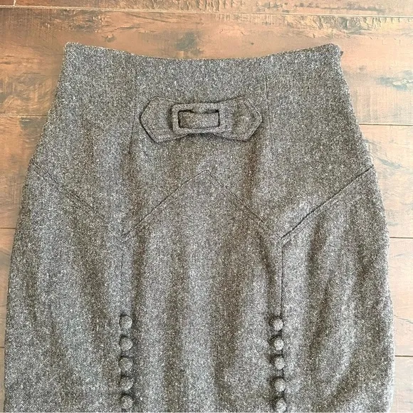 LOUIS VERDAD Tweed Wool Midi Skirt Side Zip Brown Size XS Vintage Inspired