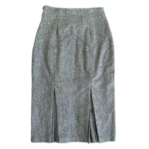 LOUIS VERDAD Tweed Wool Midi Skirt Side Zip Brown Size XS Vintage Inspired