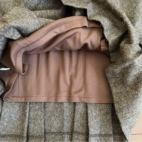 LOUIS VERDAD Tweed Wool Midi Skirt Side Zip Brown Size XS Vintage Inspired
