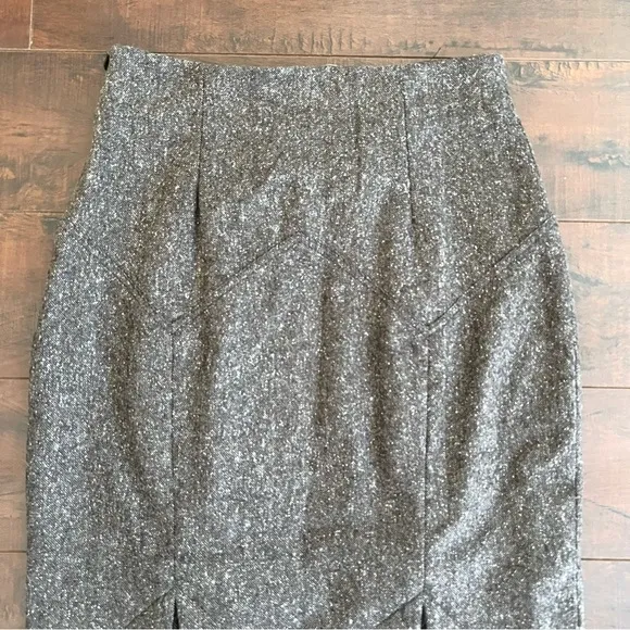 LOUIS VERDAD Tweed Wool Midi Skirt Side Zip Brown Size XS Vintage Inspired