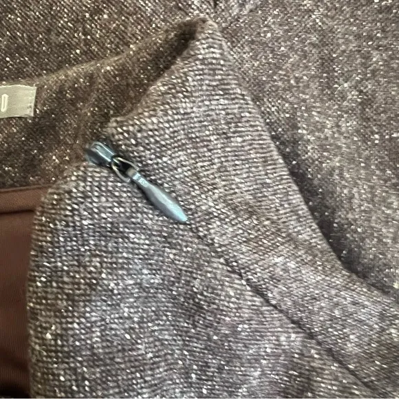 LOUIS VERDAD Tweed Wool Midi Skirt Side Zip Brown Size XS Vintage Inspired