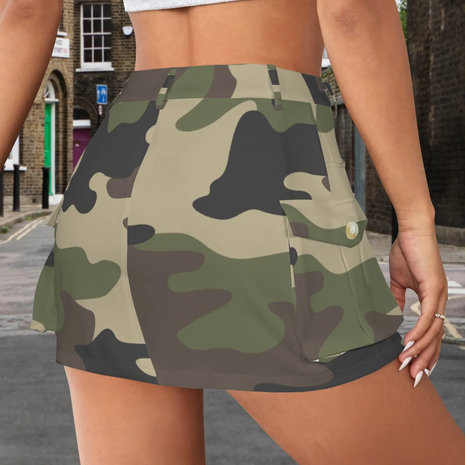 Low Waist Button Pocket Cargo Mini Skirt