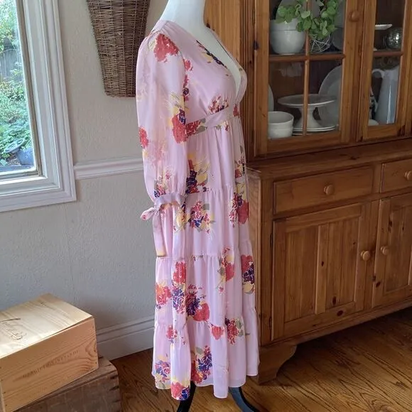 Madewell Floral Tie-Sleeve Tiered Midi Lined Dress in Market Bouquet Size S