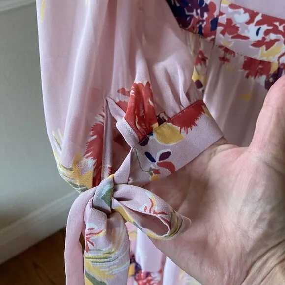 Madewell Floral Tie-Sleeve Tiered Midi Lined Dress in Market Bouquet Size S