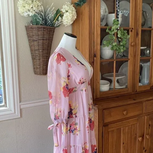Madewell Floral Tie-Sleeve Tiered Midi Lined Dress in Market Bouquet Size S