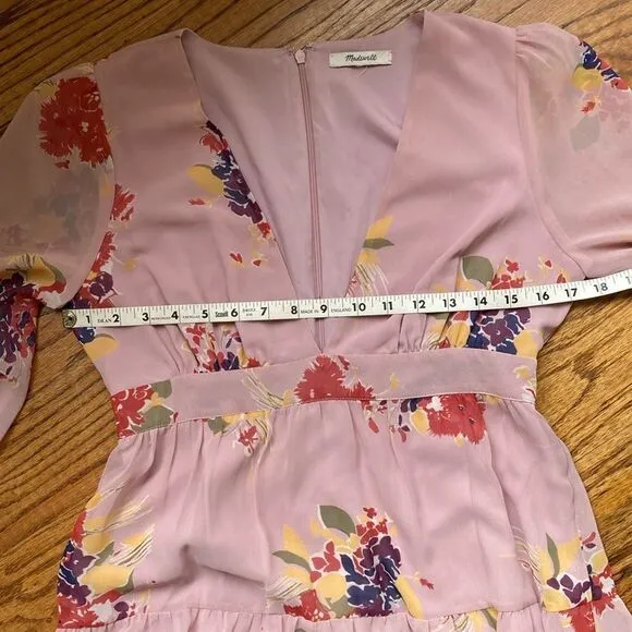 Madewell Floral Tie-Sleeve Tiered Midi Lined Dress in Market Bouquet Size S