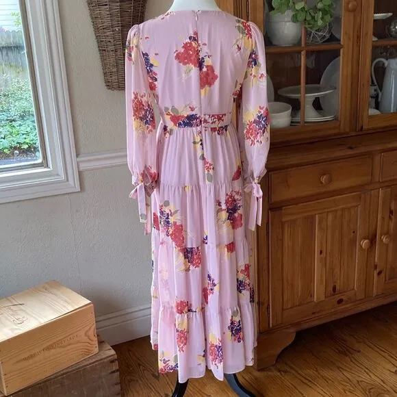 Madewell Floral Tie-Sleeve Tiered Midi Lined Dress in Market Bouquet Size S