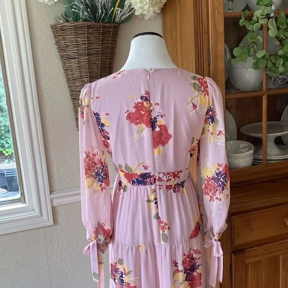 Madewell Floral Tie-Sleeve Tiered Midi Lined Dress in Market Bouquet Size S