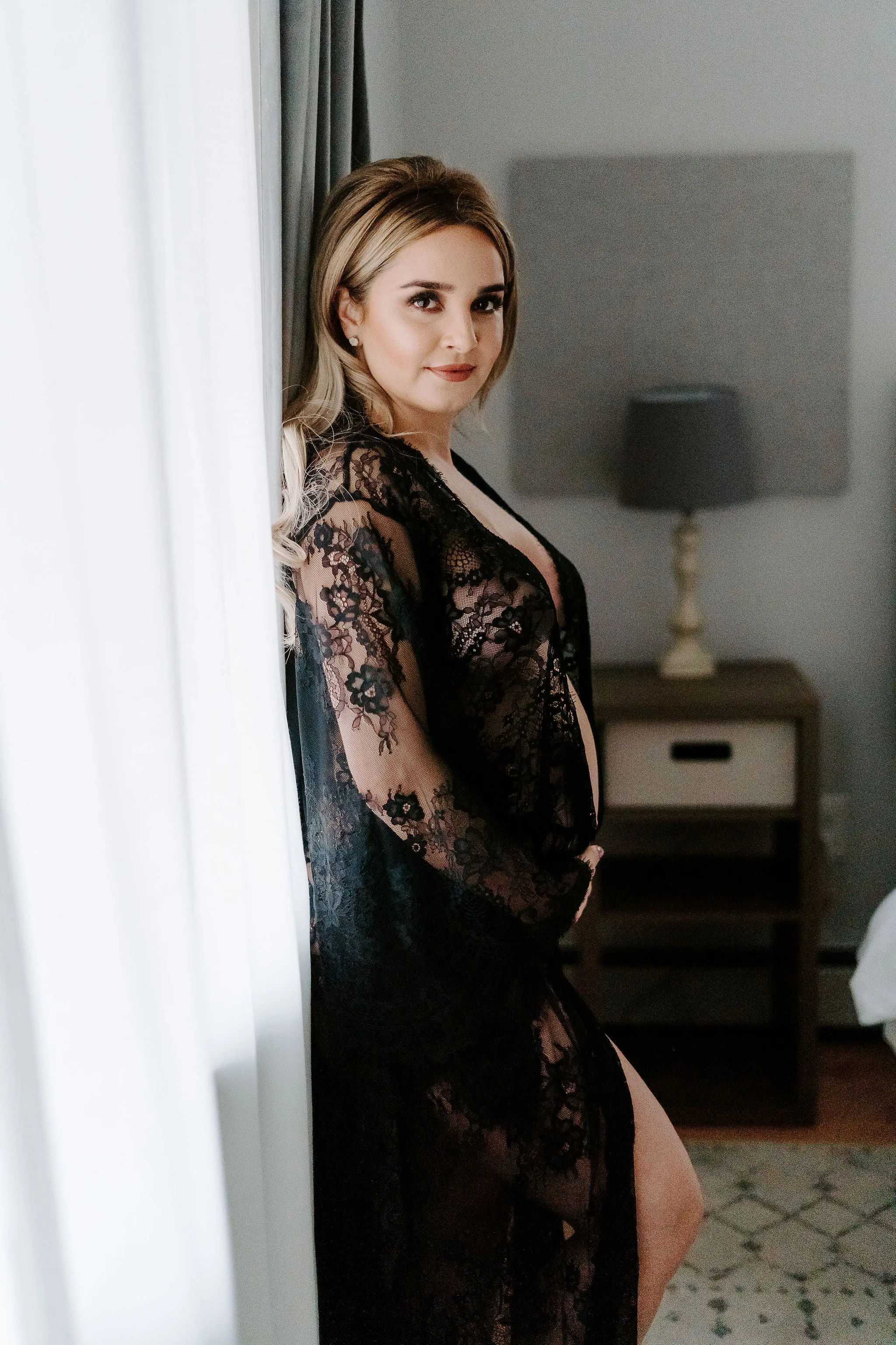 Maternity Black Lace Kimono Robe