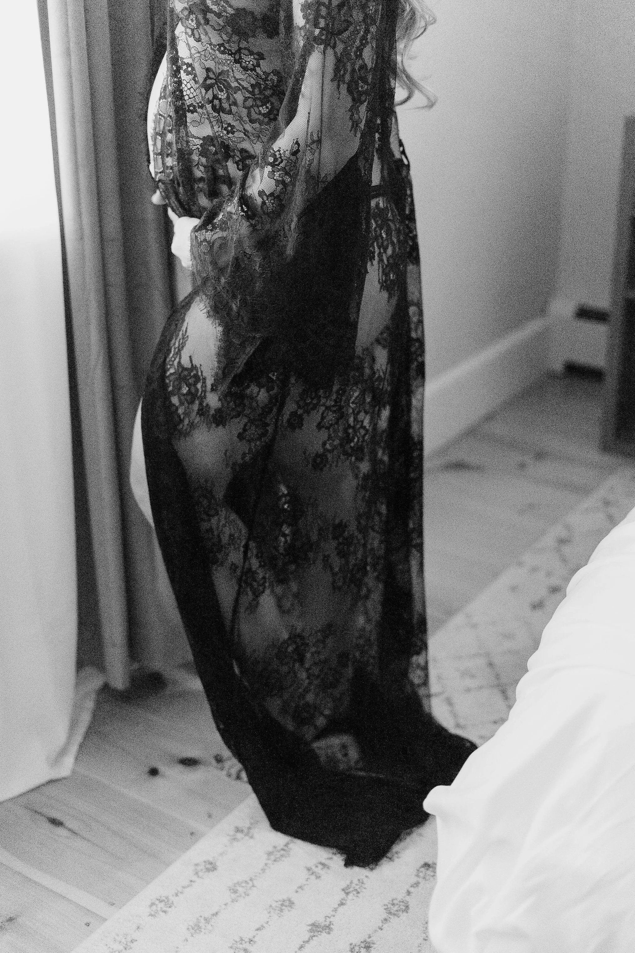 Maternity Black Lace Kimono Robe