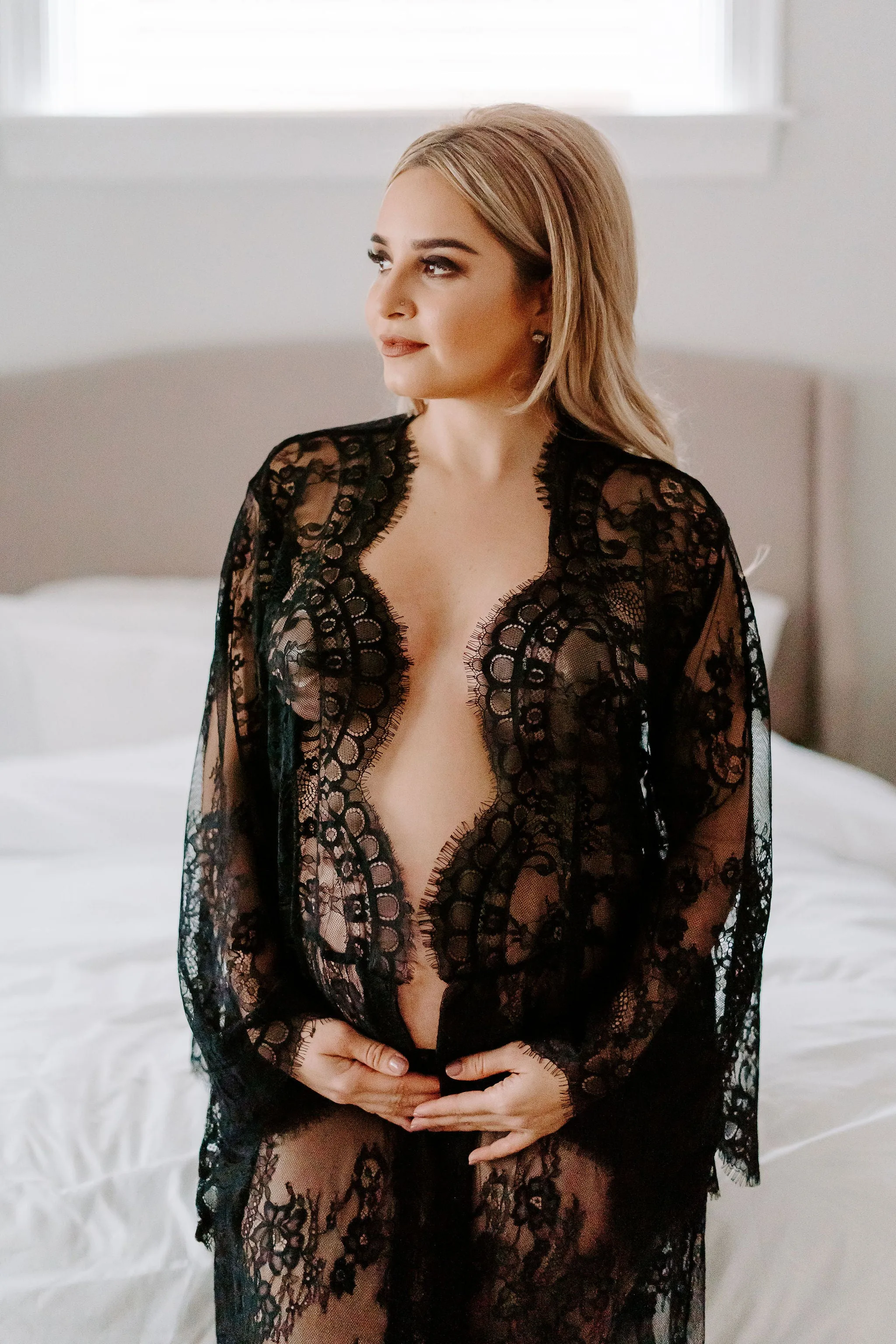 Maternity Black Lace Kimono Robe
