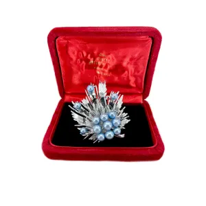 Mayuyama Mid-Century Modern Blue Japanese Saltwater Akoya Cultured Pearl Vintage Brooch- Sterling Silver